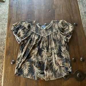 Democracy Black and Gold Leaf Print Blouse